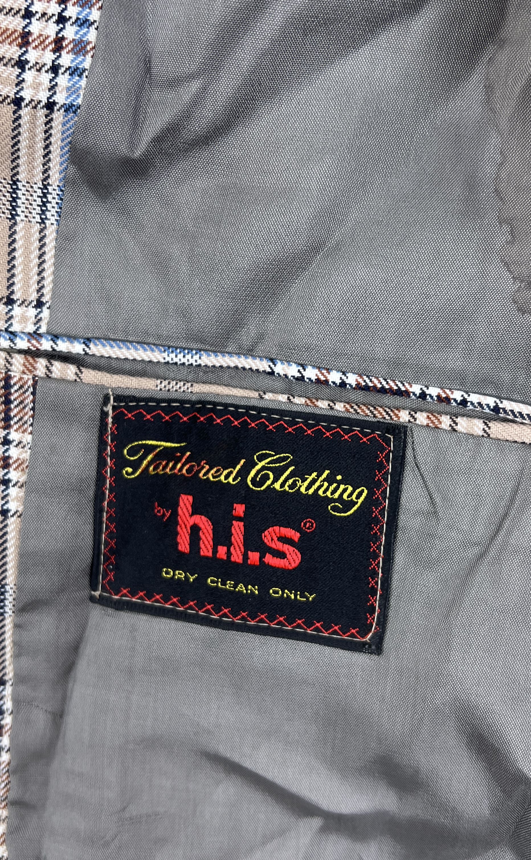 Vintage 1970s h.i.s. Mens Plaid Double Breasted Sport Coat Blazer Jacket Sz L