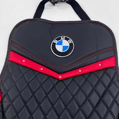 BMW 7-Piece Car Interior Accessory Set Diamond Quilt Black Red Steering Wheel
