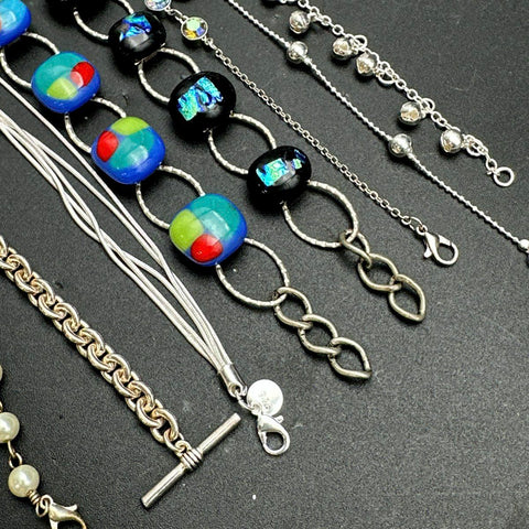 Silver Tone Costume Jewelry Bracelet Lot of 12 Vintage to Modern Tennis Heart