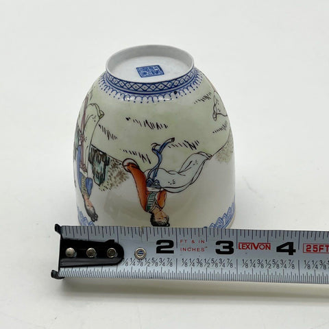 Vintage Japanese Porcelain Tea Cup Figural Scene Ladies Blue Square Seal Mark