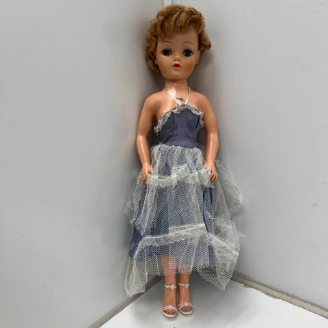 Vintage 50s Eegee Little Debutante Walker Fashion Doll Sleep Eyes 18" Blue Dress