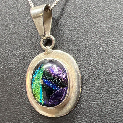 Sterling Silver Infused Glass Pendant Necklace 8.14g