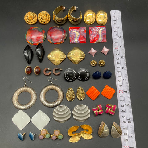 Vintage Retro Costume Jewelry Earrings Lot of 24 Pairs Gold Silver Tone Bold