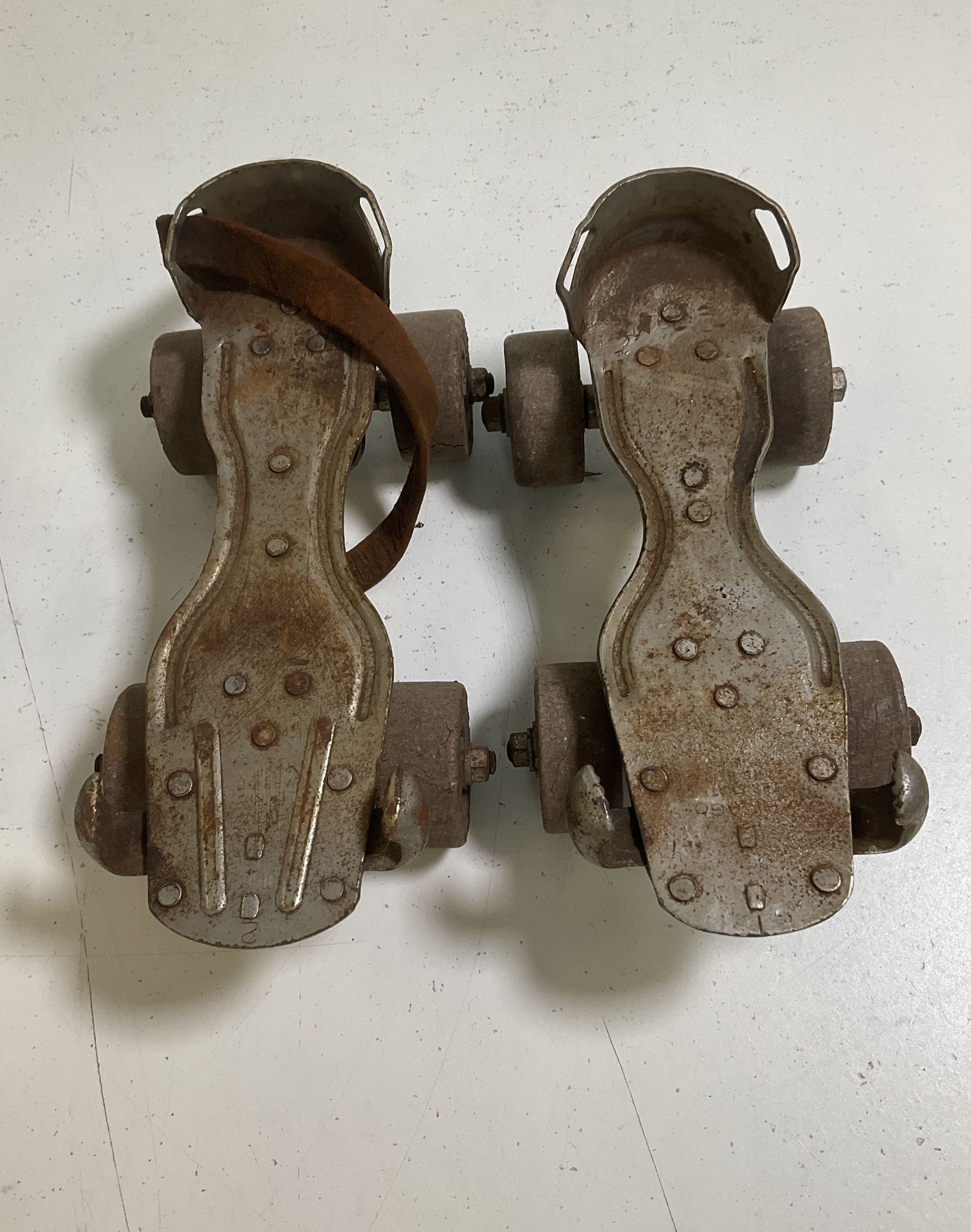 Vintage Lot of 2 Chicago & Globe Metal Clamp-On Roller Skates Mid-Century