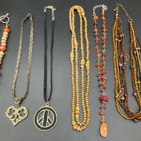 Lucky Brand & Boho Beaded Statement Jewelry Lot of 8 Necklaces Peace Heart