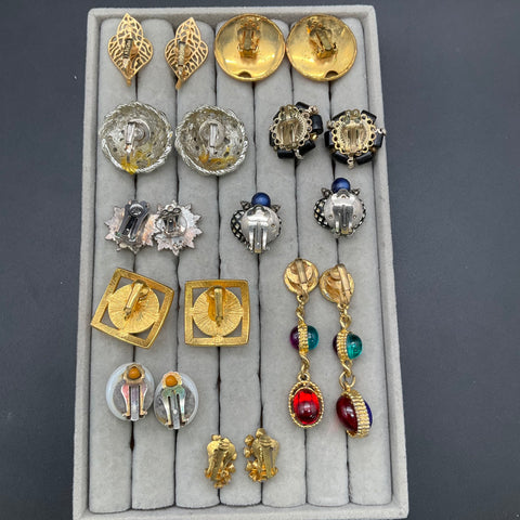 Vintage Costume Jewelry Clip-On Earrings Lot of 10 Pairs Gold & Silver Tone
