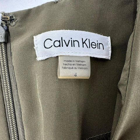 Calvin Klein Women's Olive Green Flutter Sleeve Belted Jumpsuit Size 4