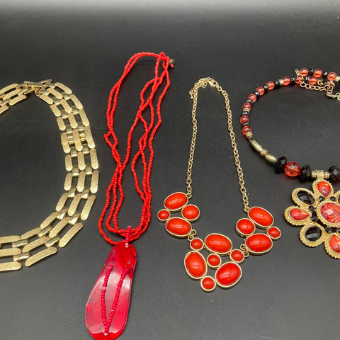 Vintage & Modern Statement Costume Jewelry Lot of 7 Necklaces Bracelet Gold Tone