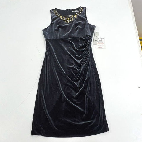 NWT Eliza J Gray Velvet Embellished Ruched Sheath Dress Women's Size 4