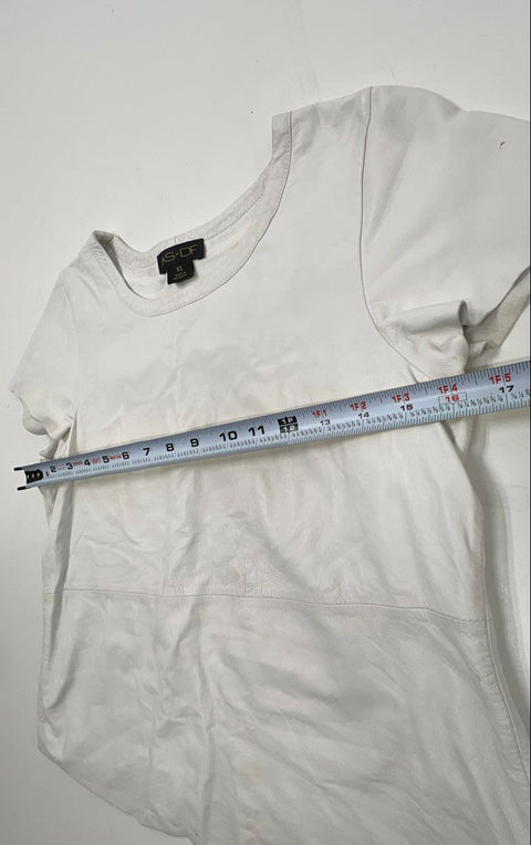 AS by DF Women's White Leather Short Sleeve T-shirt Top Sz XS