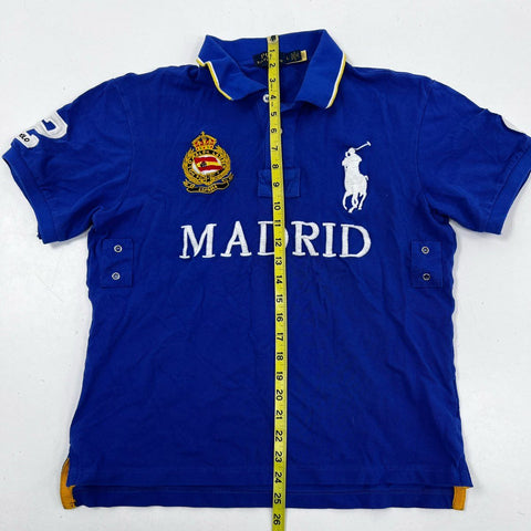 Polo Ralph Lauren Men's Blue Madrid Big Pony Slim Fit Crest Polo Shirt Sz L