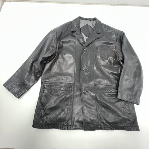 Roundtree & Yorke Vintage Black Lambskin Leather Car Coat Jacket Men's XL