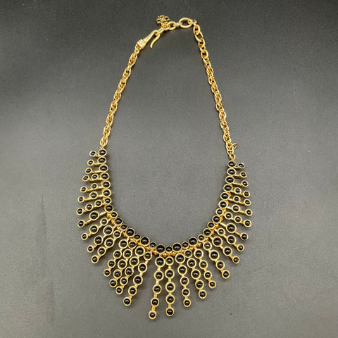 Ann Taylor Gold Tone Black Cabochon Egyptian Revival Statement Bib Necklace 18"