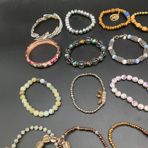 Vintage & Modern Mixed Costume Jewelry Lot 26 Beaded Bracelets Bangles Cuffs