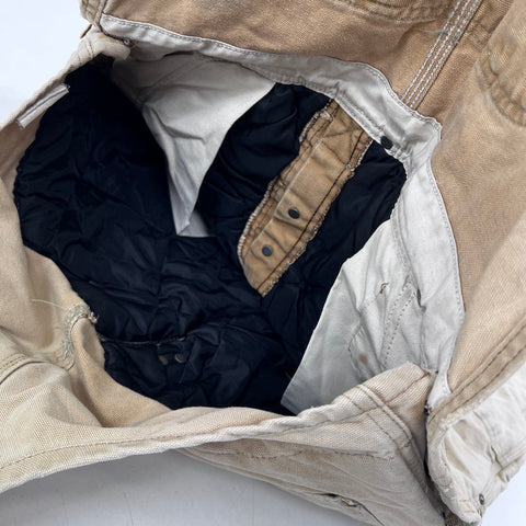 Vintage 90s Carhartt Quilt-Lined Double Knee Bib Overalls Distressed Sz 34x30