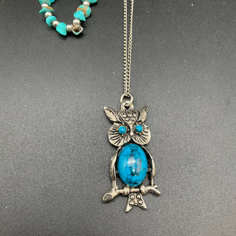 Southwestern Faux Turquoise Costume Jewelry Lot of 5 Necklaces Owl Boot Pendant