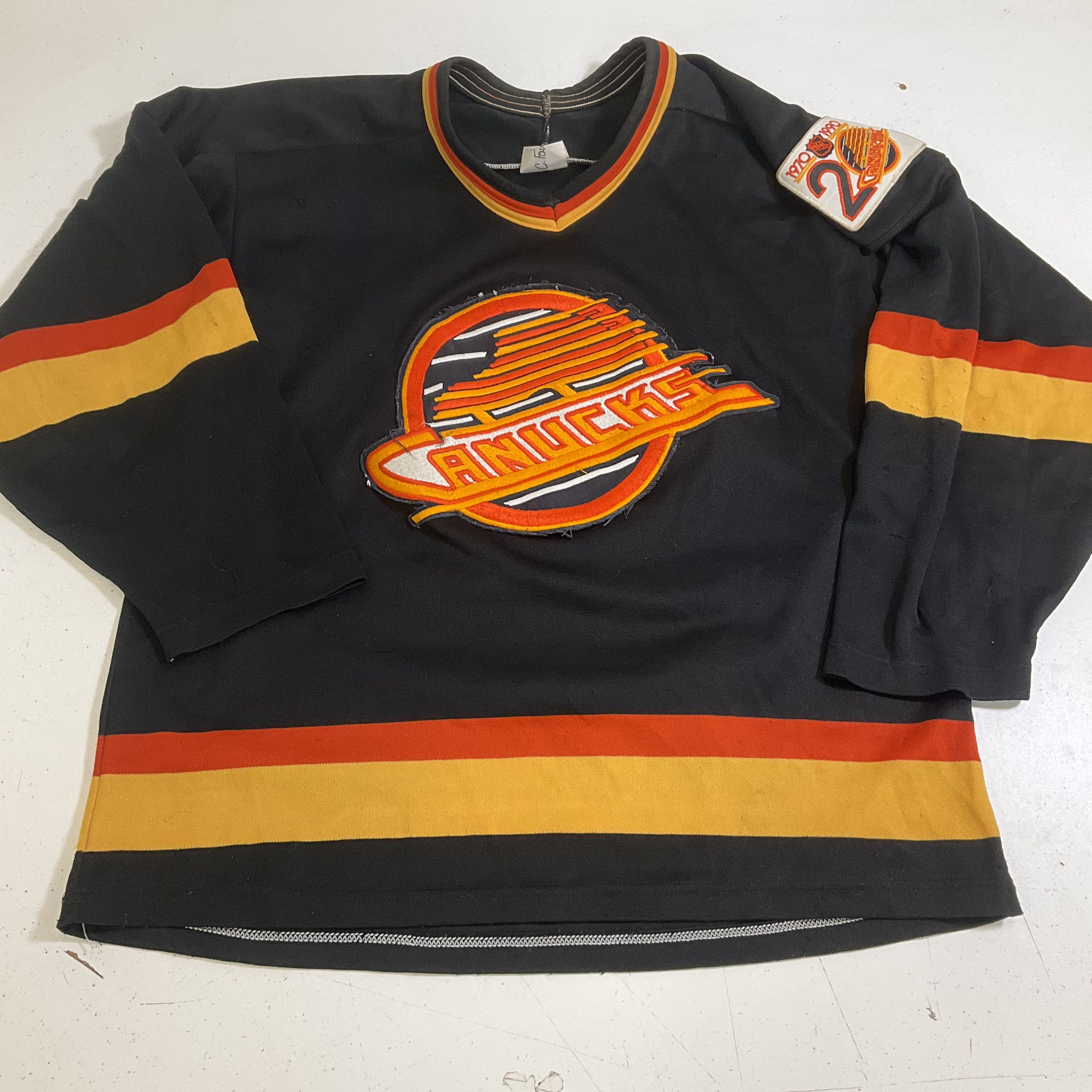 Vintage 1990 Vancouver Canucks 20th Anniversary Skate Logo CCM Jersey Sz M