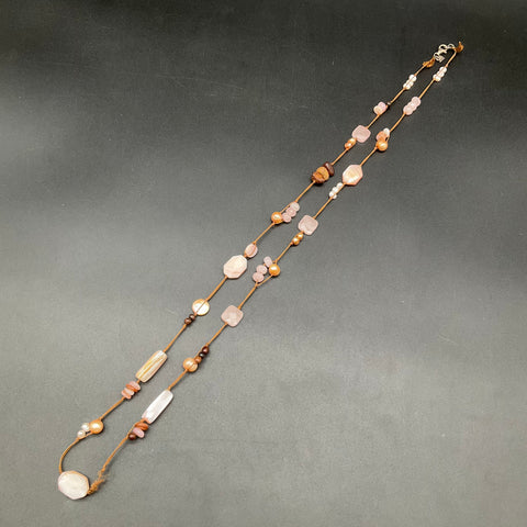 Silpada Sterling Silver 925 Necklace Lot 2pc Multi-Strand Station Rose Quartz