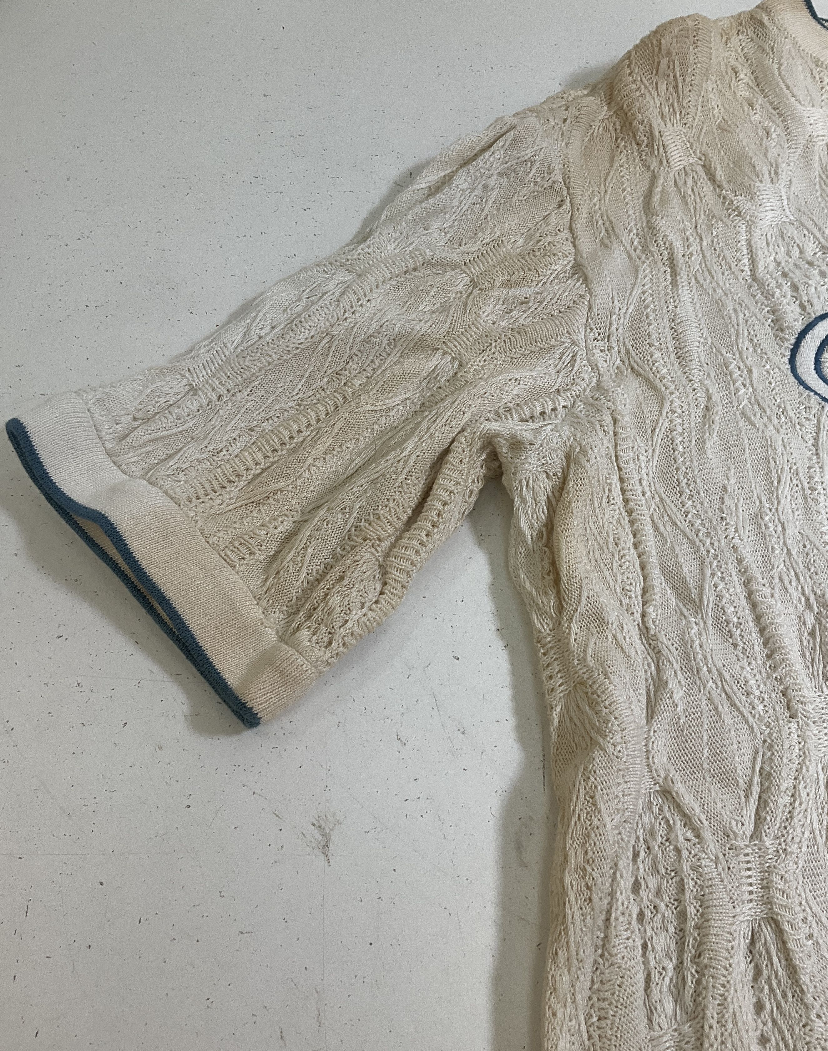 Coogi Basics White 3D Knit Textured Short Sleeve Sweater Men's Size L READ