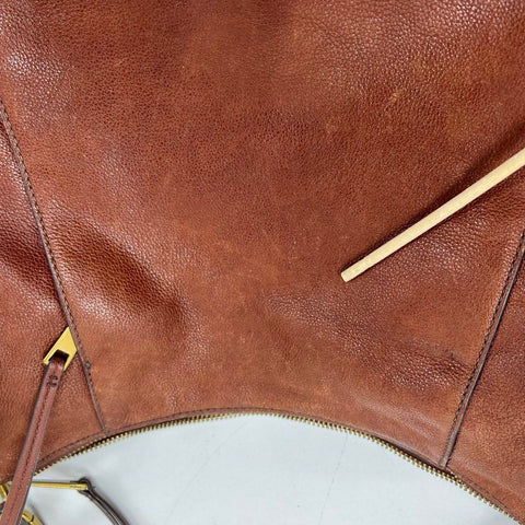 Fossil Brown Pebbled Leather Hobo Shoulder Bag Brass Hardware