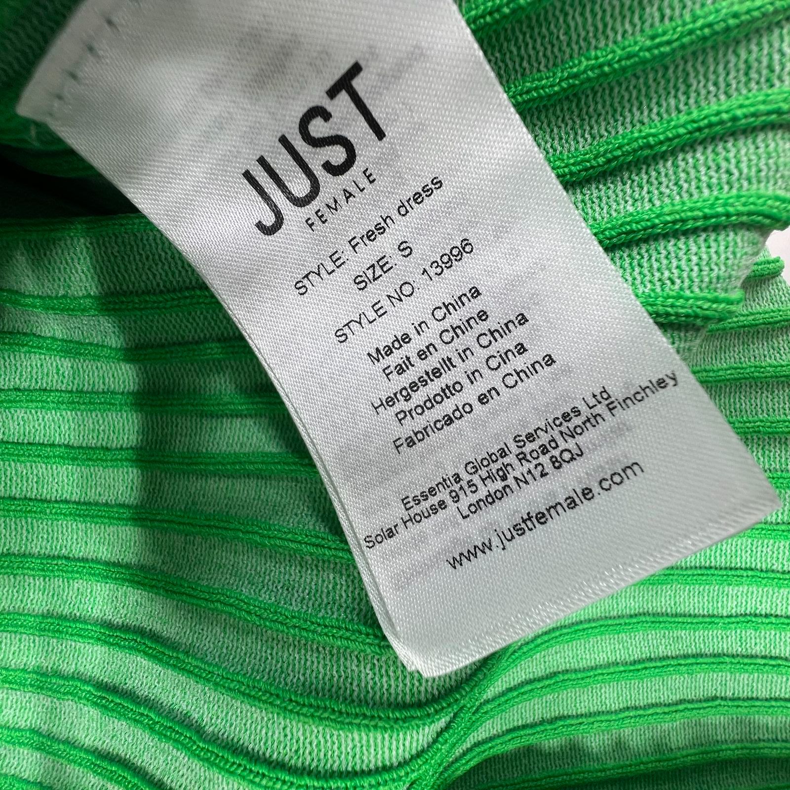 NWT Just Female Fresh Dress Kelly Green Ribbed Sleeved Dress Women's Small $103