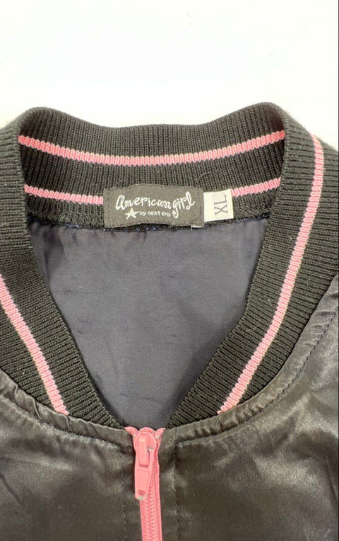 American Girl Girls Rock Star Graphic Bomber Jacket Black Pink Satin Sz XL