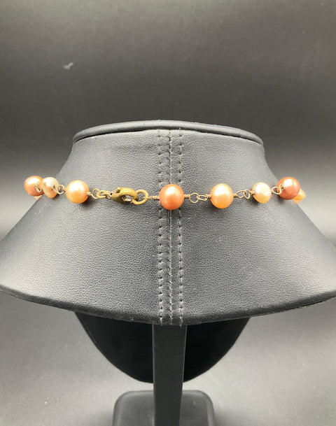 Extasia Bronze Tone Freshwater Pearl Large Flower Pendant Necklace 18" Signed