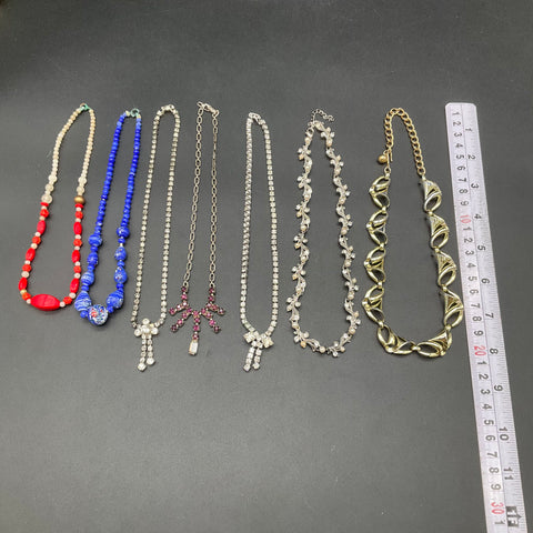 Vintage Mid-Century Costume Jewelry Lot 7 Necklaces Rhinestone Beaded