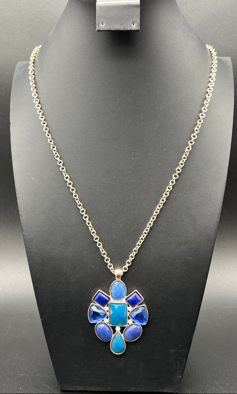 WHBM Jewelry Lot NWT Blue Statement Necklace & Bracelet + 2 Dangle Earrings Set