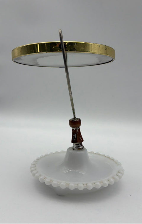 Vintage Swivel Vanity Mirror Hobnail Milk Glass Base Mid Century 11" Tall