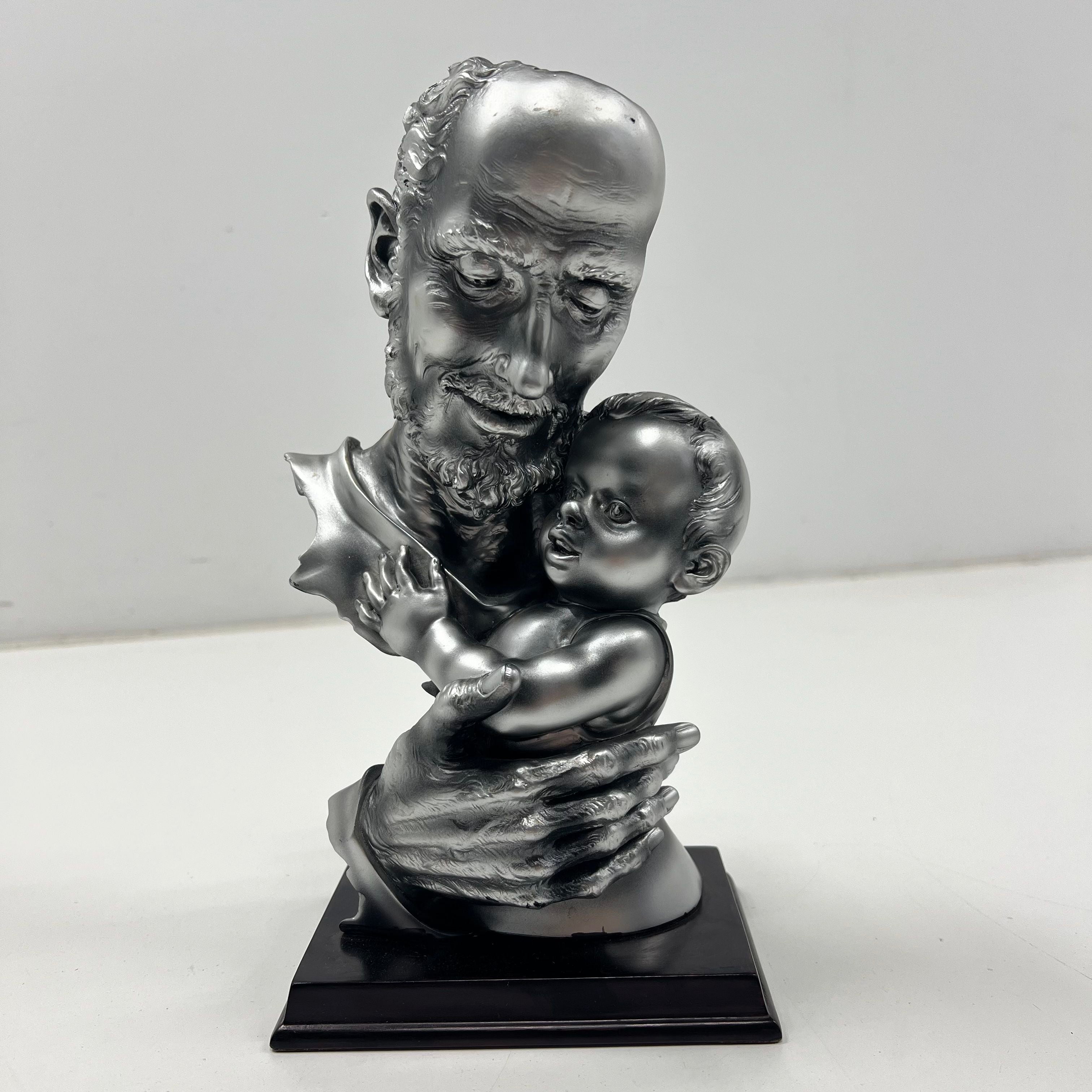 Father and Child Decorative Statue Herco Gift Professional Metallic Silver Tone