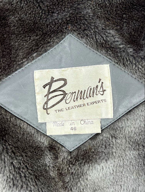 Vintage Berman's Men's Gray Leather Coat Faux Fur Lined Zip Out Lining Sz 46