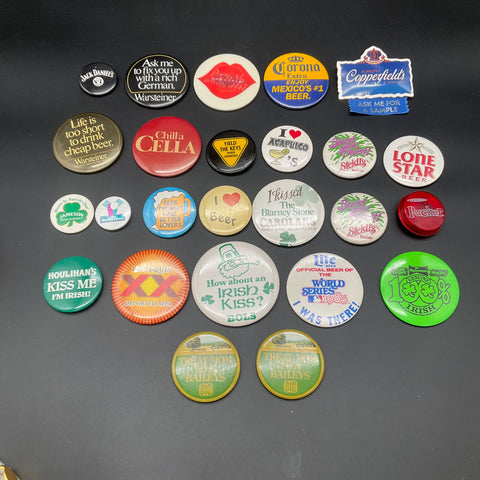 Vintage Alcohol Pinback Button Lot 25pc Beer Liquor Advertising Mixed Brands