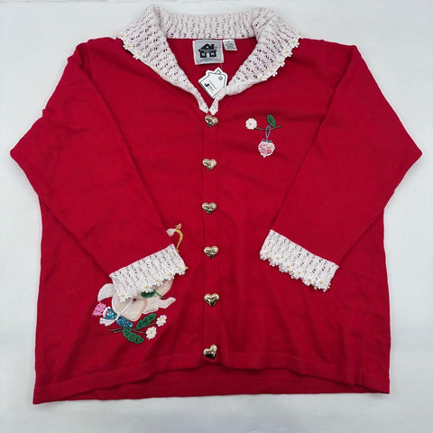 Vintage Storybook Knits Cupids Game Valentine Beaded Cardigan NWT Sz 2X