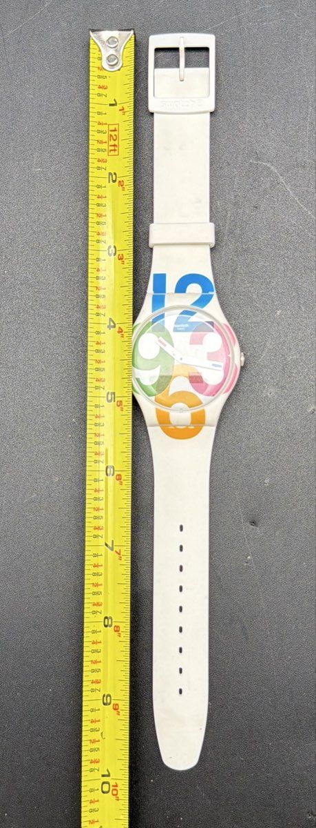 Swatch White Silicone Swiss Quartz Watch Colorful Dial