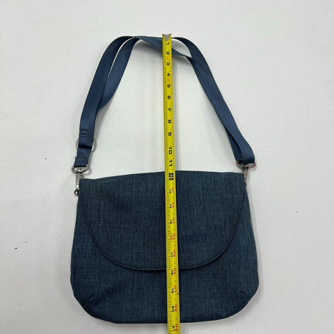 Haiku Blue Canvas Flap Crossbody Bag RFID Blocking Purse Silver Hardware