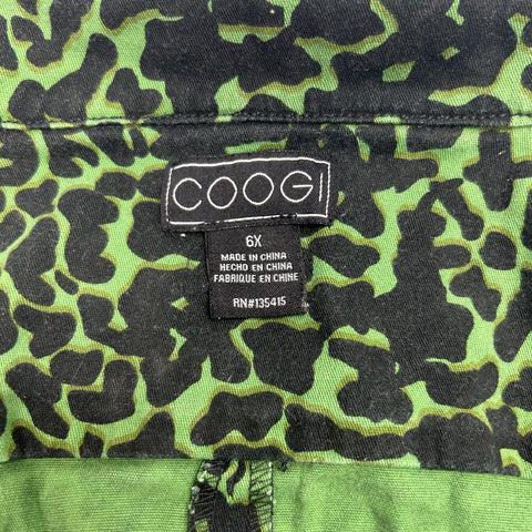 Vintage Coogi Kids Leopard Print Canvas Utility Jacket Green Black Sz 6x