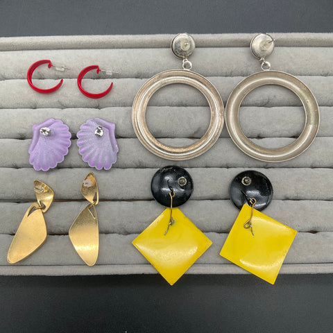 Vintage 1980s Costume Jewelry Lot of 21 Pairs Earrings Metal Enamel Bold Geo