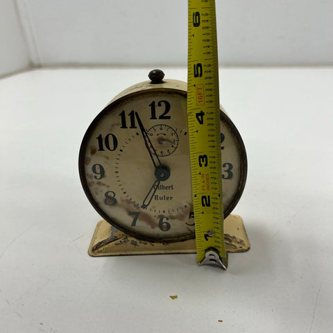 Vintage Gilbert Ruler Metal Alarm Clock Art Deco Style Cream