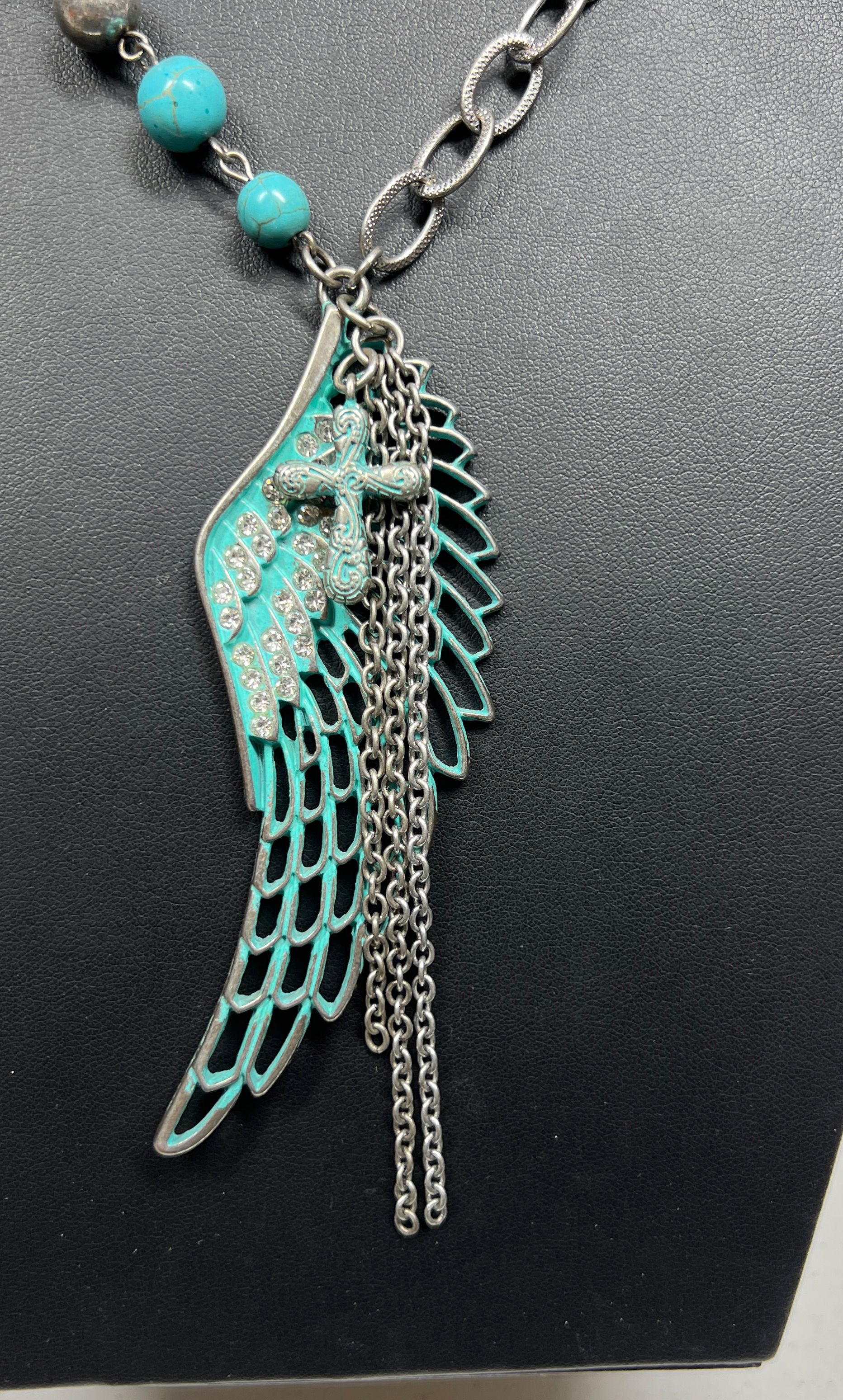 Shyanne Silver & Turquoise Tones Wing Necklace