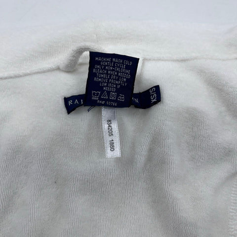 Ralph Lauren Women's White Hooded Cotton Blend Belted Robe Navy Trim Sz XS/S