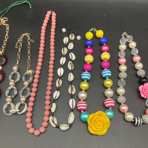 Fashion Costume Jewelry Lot 11 Necklaces Beaded Shell Rose Pendant Styles