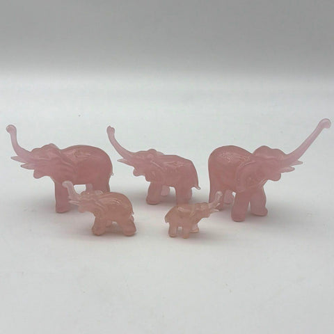 Art Glass Elephant Figurine Set 5 Piece Lot Pink Trunk Up Luck Vintage Style
