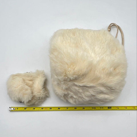 Vintage Cream Faux Fur Hand Warmer Muff and Matching Frame Coin Purse Set 2pc