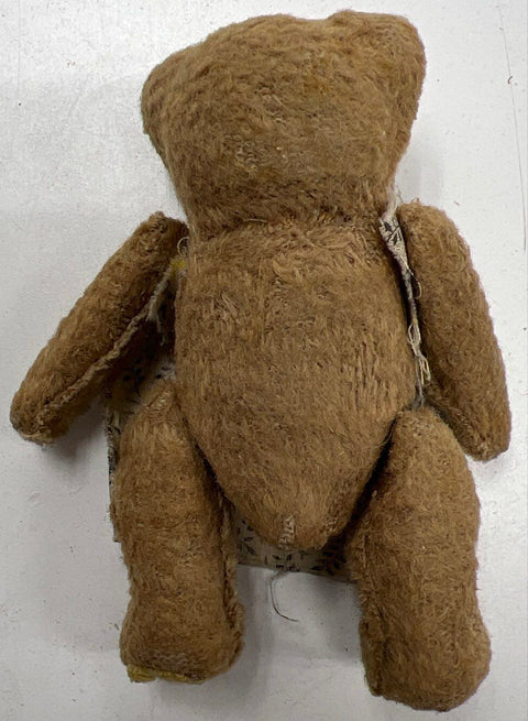 Vintage Teddy Bear Brown Mohair Style 4.5 Inch Jointed With Floral Apron