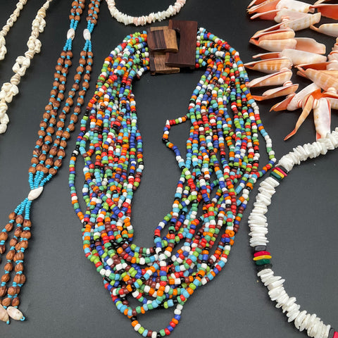 Vintage Tropical Shell and Seed Bead Jewelry Lot of 6 Necklaces Puka Boho
