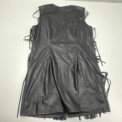 NWT Gabrielle Union Black Faux Leather Tiered Fringe Zip Dress Women's XL