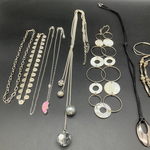 Vintage & Modern Statement Costume Jewelry Lot 9 Necklaces Bib Pendants Shell