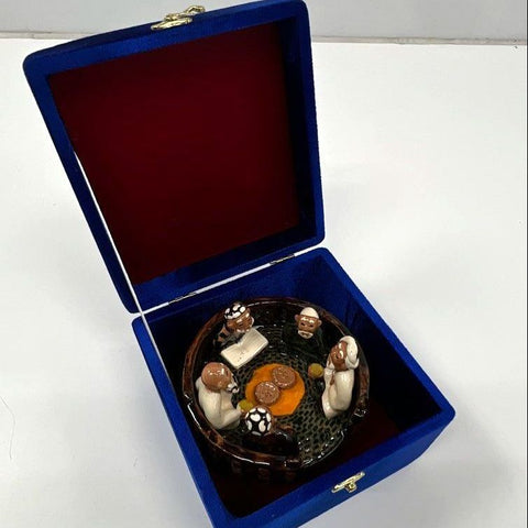 Ceramic Central Asian Tapchan Figurine Men Gathering Hand-Painted With Box