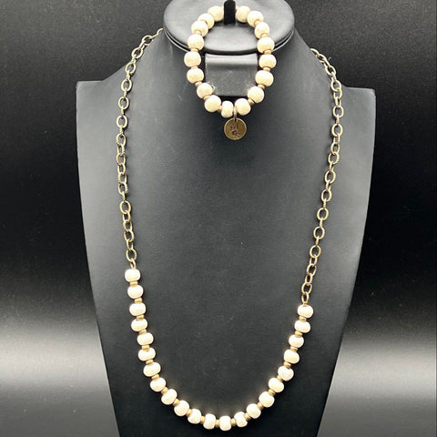 Bel Koz Women's Cashmere Clay Bead Necklace & Bracelet Set Artisan Made Haiti